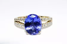 $6,200 14K YELLOW GOLD 4.21CT NATURAL "AAA" TANZANITE & DIAMOND COCKTAIL RING