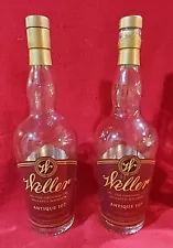 2-Weller Antique 107 *EMPTY* Bourbon Whiskey Bottle Red Label 750ML!