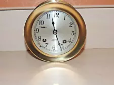 Chelsea Brass Ships Bell Chiming Clock with Key, Button Release-Hinged Front