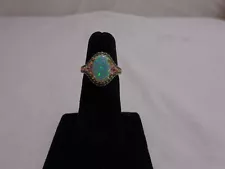 STERLING SILVER GOLD COLOR CAKE FIRE GREEN OPAL SIZE 7 LADIES RING -3.4 GRAMS