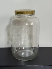 Vintage Large Jar One Gallon w/Lid 10” Clear Glass