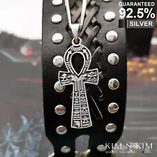 925 Silver Ancient Egyptian Ankh Cross with Hieroglyphs Pendant✔️Solid ✔️Quality