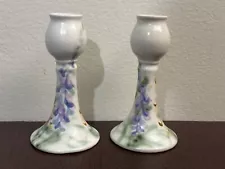 1998 SIGNED CLOUDS FOLSOM HAND THROWN POTTERY Candlestick Set Wisteria Flowers