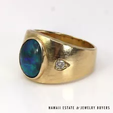 Black Opal, Diamond, and 14K Yellow Gold Ring Size 9.5 *NR082824-03