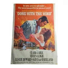 1976 "Gone with the Wind" Movie Poster 28" x 20" Clark Gable Vivien Leigh 1939