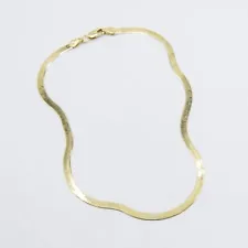 High Polished Herringbone Chain Anklet Solid Real 14K Yellow Gold 10"