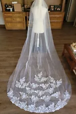 Cathedral Length Wedding Veil White Lace Train Tulle