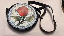 Beauty and the Beast Stained Glass Rose Round Crossbody Bag Purse Disney