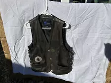 men's leather biker vest with patches