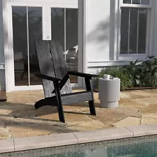 Brady Dual Slat Poly Resin Adirondack Chair in Black