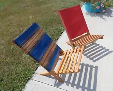 2 Wooden Slat & Canvas Folding Camp Chairs - Tailgating, Hunting, Campfire