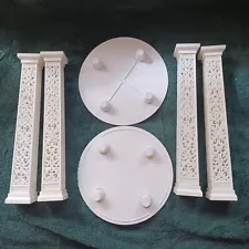 6 Pc Bush Cake Decorating 4 Pillars White 12" Tall Wedding Columns 2 base plate