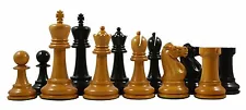 Reproduction 1930-40 Circa Staunton 4" Antiqued & Ebonised Boxwood Chess Set