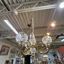 Waterford Lismore 3-Arm Brass & Crystal Chandelier Signed Hanging Light