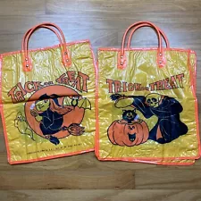 (2) 1970s B & E Sales Vinyl Plastic Style Halloween Trick or Treat Bag Cat Witch