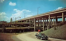 Los Angeles California Freeway Stack Old Cars Chrome Postcard