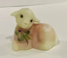 Fenton Art Glass Satin LAMB By Artist: Cathryn Mackey