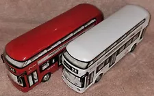 2 Double Decker Buses. Red & White. 7 Inches Long. Euro Bus. UK Tour.