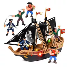 Kidplokio Pirate Ship Ocean Adventure Playset Lights Sounds Action Figures Black