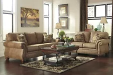 NEW 2PC Vintage Brown Leather Living Room Traditional Sofa Loveseat Set 4 Pillow