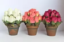 Artificial Small Plants Faux Rose Flower Arrangements in Pots | Lot of 3