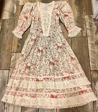 Vtg 80s Country Romance Floral Prairie Cottage Core Garden Party Tea Dress 5/6