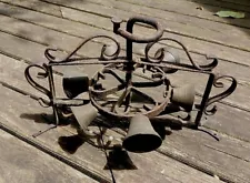 Antique Wrought Iron Brass Rotating Dinner Wheel Gate Bells Chime Country Store