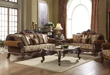 ON SALE - Traditional Living Room Cherry Brown & Fabric Sofa Loveseat Set IGAL