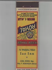 Matchbook Cover Crown Match Royal Beer Iao Inn Wailuku, Maui Territory Of Hawaii