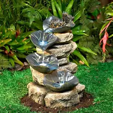 Frog and Four Lily Pad Rustic Outdoor Floor Water Fountain LED Light 21" Yard