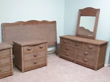 Wicker & Rattan Wood Carving 4 Piece Bedroom Set