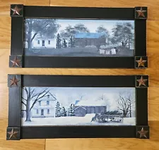 Pair of Billy Jacobs Wood Framed Prints Corn For Sale/Christmas Trees For Sale