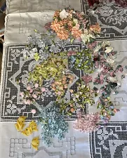 Vtg Mix Silk, Satin Ribbon Flower Bows Appliqué Sewing, Hats Hand Made Lot 200