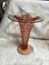 Vintage Pink Depression Glass Diamond Cut Vase 9.5" Tall- 1 of 2 Listed for Sale