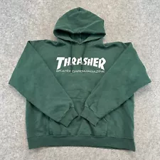 Thrasher Sweater Mens Medium Green White Spellout Hoodie Pullover Cotton Skater