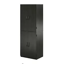 Black Pantry Tall Wooden Storage Cabinet Laundry Closet Doors Organizer Cupboard