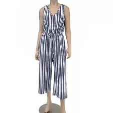 Drew Women's Royal Blue Striped V Neck Crop Jumpsuit Size M NWT Rtl $266