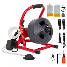 50Ft x 5/16 Inch Drain Cleaner Machine w/6 Cutters & Glove for 3/4" to 3" Pipes