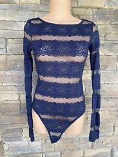 Windsor Navy Mesh See Thru Thong Lace Bodysuit Size L Top