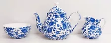 New ListingDelft Blue Floral Tea Set Bone China Elegance Teapot 900ml Milk Jug Sugar Bowl