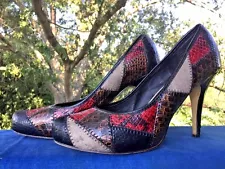 SHOE SALE @ Vintage ICORA Patchwork Ostrich Snakeskin High Heel Women Shoes Sz 9