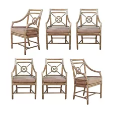 Six Authentic McGuire Rattan Target Back Armchairs Dining Chairs Organic Modern