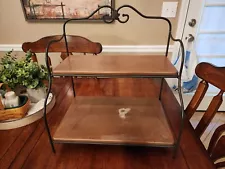 Longaberger Wrought Iron Small Bakers Rack With 2 Woodcraft Rich Brown Shelves