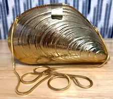 Vintage 1960 Italy Gold Oyster Clam Mussel Shell Original Purse Bag