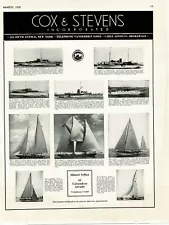 1938 COX & STEVENS Yacht brokers Yachts Sailboats for sale Vintage Print Ad