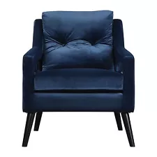 Retro Modern Dark Blue Velvet Arm Chair Vintage Plush Deep Danish