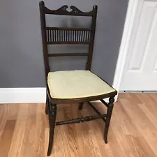 Antique Wooden Chair 30 in H x 14 in W x 15 1/2 in D w/ Cushioned Seat Retro