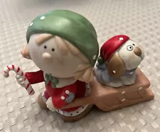 Bumpkins Girl Pulling Dog on Sled Christmas Figurine Fabrizio For George Vintage