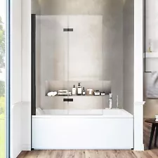 Bathtub Folding Shower Glass Door, 36" W*55" H Pivot H-Type Frameless Tub Sho...