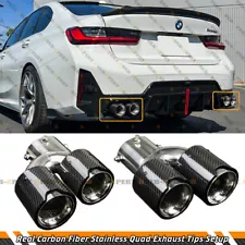 FOR 2019-25 BMW G20 M340i 330i CARBON FIBER STAINLESS QUAD EXHAUST TIP FINISHERS